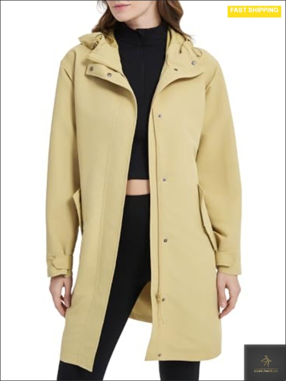 Water-Resistant Hooded Rain Jacket with Cinch Waist, Machine Washable